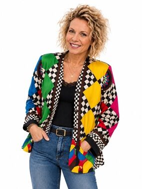 Mr. Jax 100% Silk Geometric Checkerboard Blazer Jacket Size 12